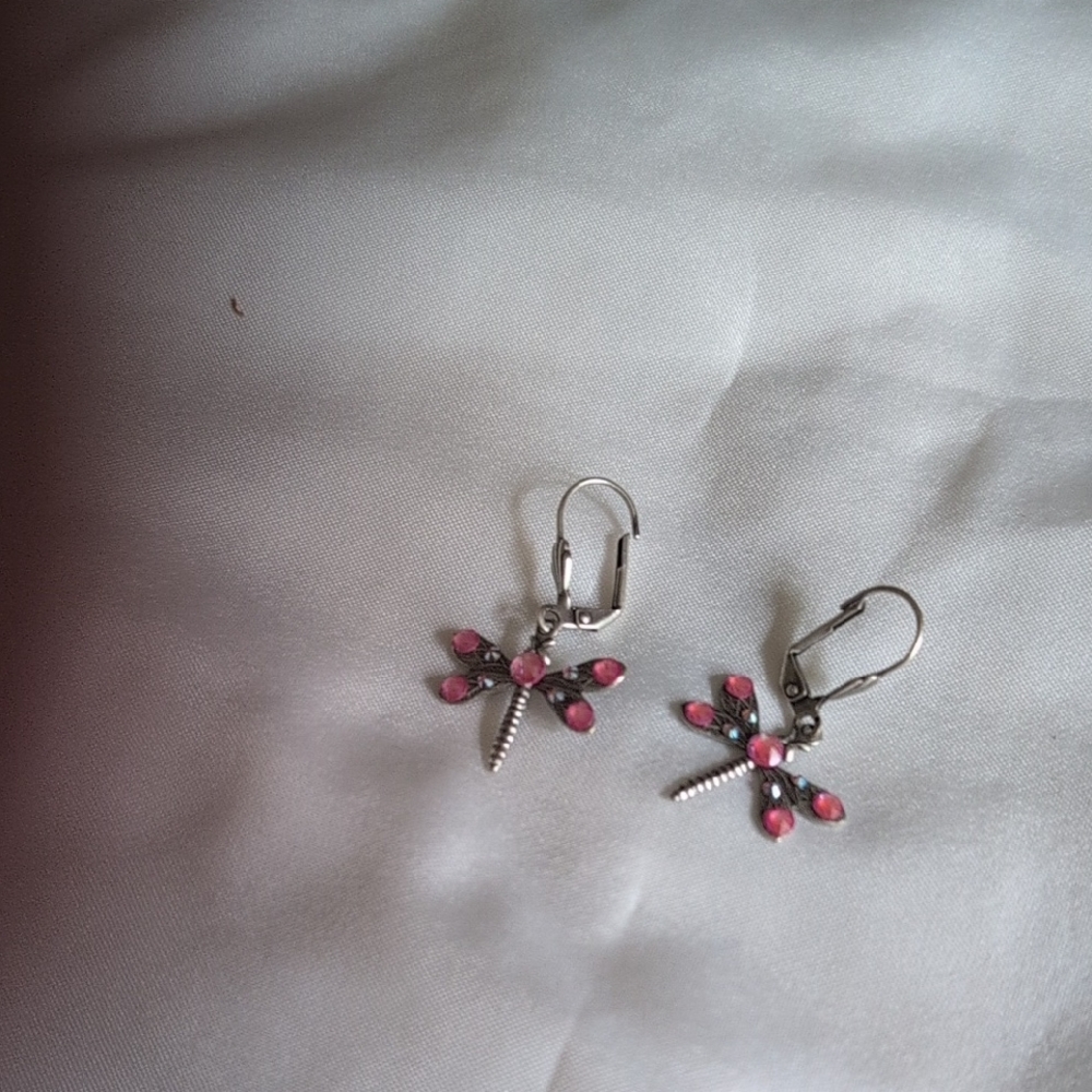 Earrings, Pink Dragonfly